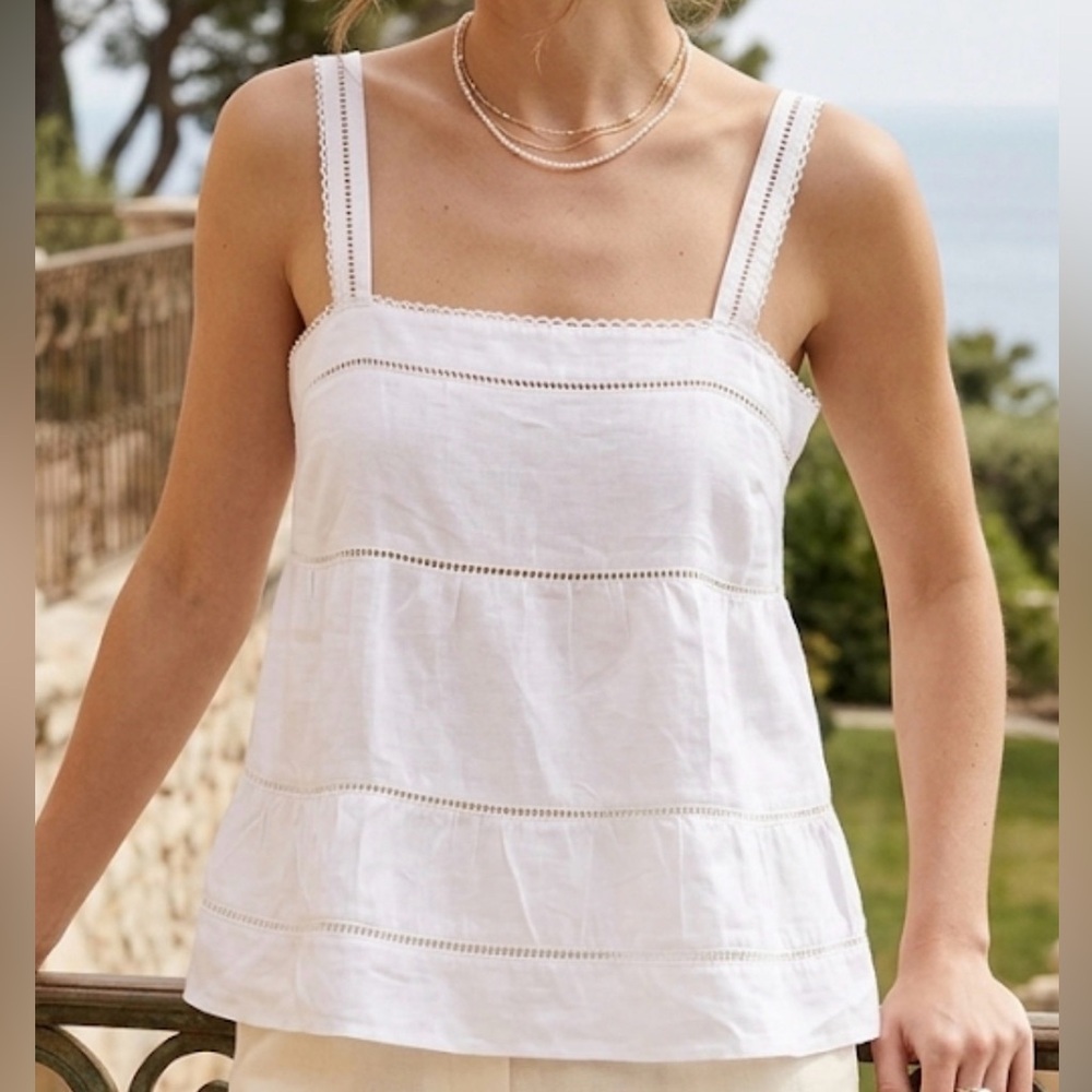 Isa & Ella White Cotton Lace Trim Camisole Top XL Boho Sleeveless Square Neck